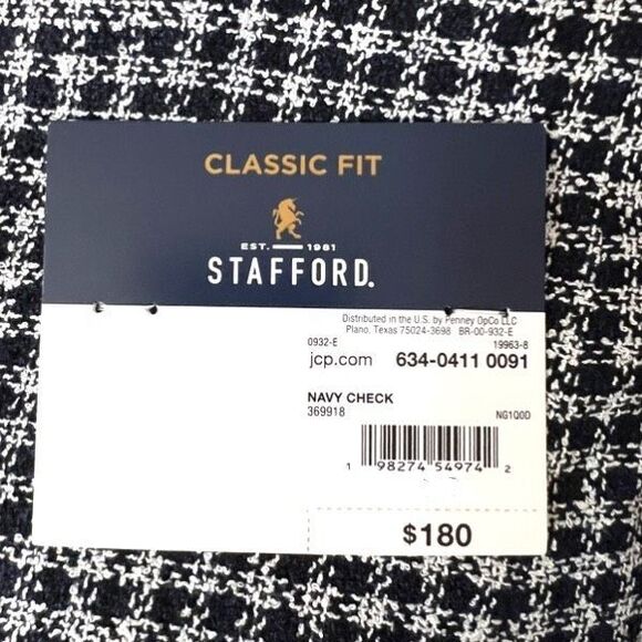 STAFFORD Men's Classic Fit Navy Blue Check Sport Coat Blazer Jacket 46S NWT - Picture 6 of 16